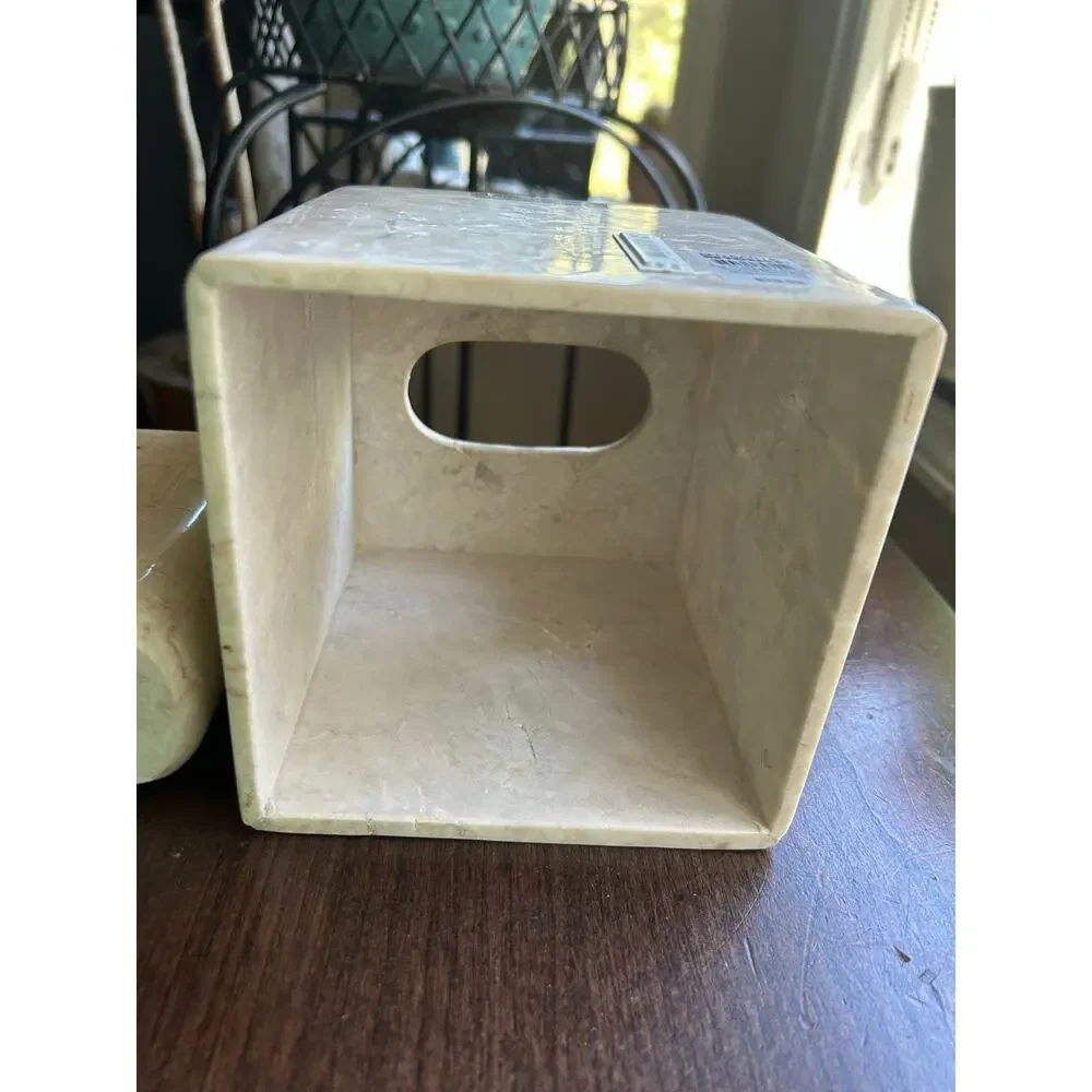 Bed Bath & beyond MARBLE BATHROOM TISSUE BOX COVER & TB Holder - CHAMPAGNE
